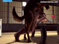 Horny beastiality dog pouncing on anime teen's pussy